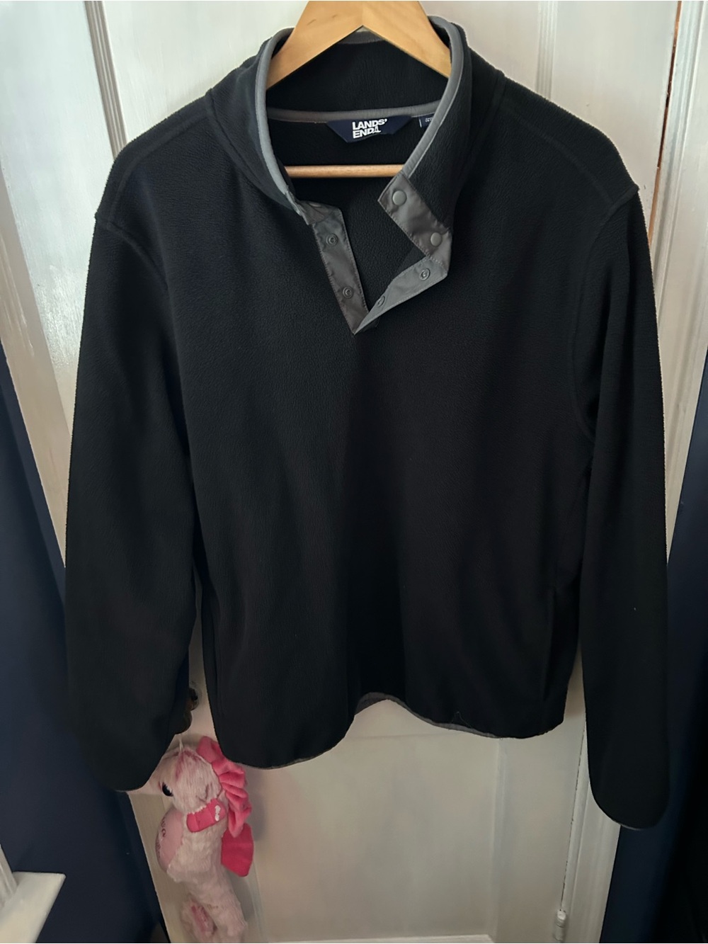 Lands' End Men's Black Crewneck Fleece Pullover